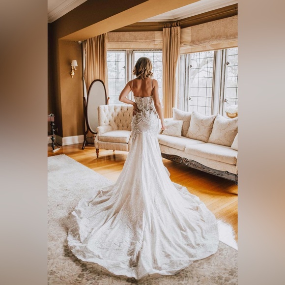 Essense of Australia Sparkly Fit-and-Flare Wedding Dress in Ivory (D3486) (NWT) - Picture 1 of 15